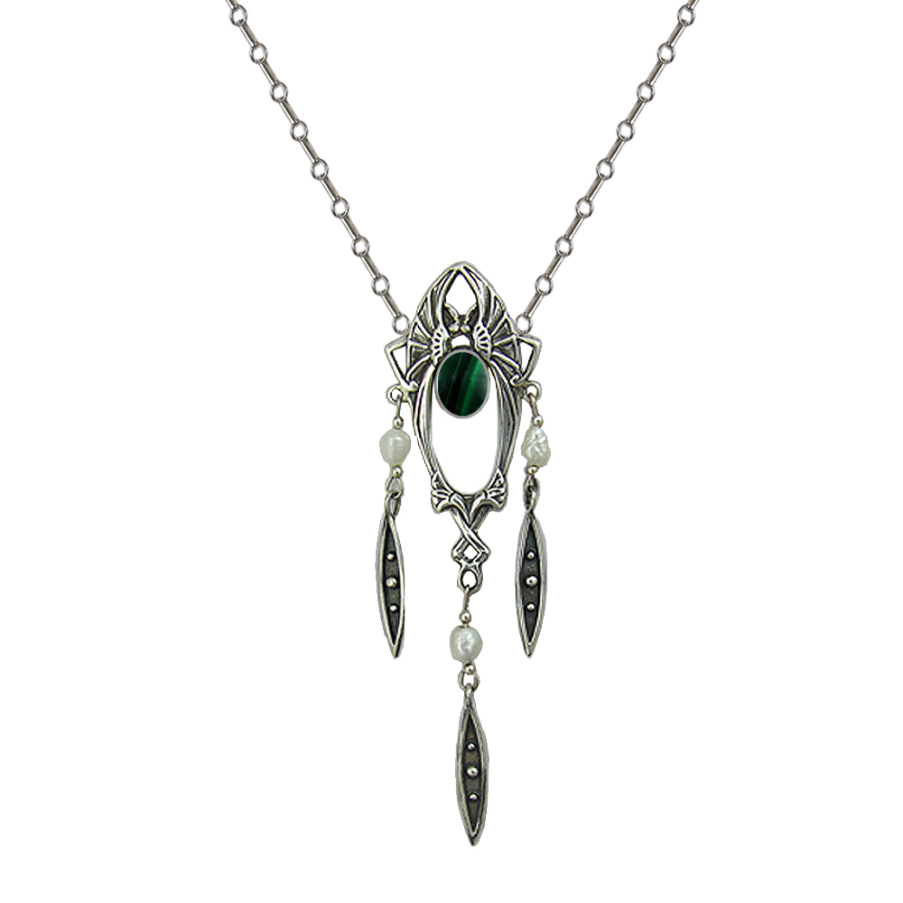 Sterling Silver Victorian Necklace With Malachite